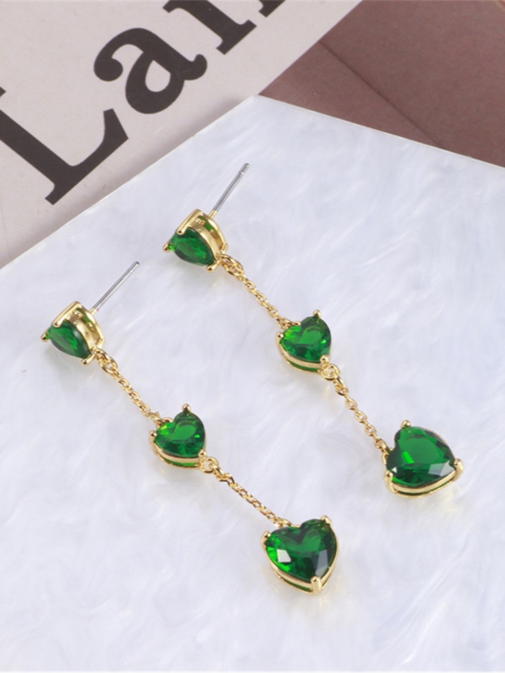 Kate Spade Green Heart Pearl Tassel Drop Earrings Fashion Jewelry Gift For Women - Picture 2 of 3